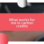 What works for me in carbon credits