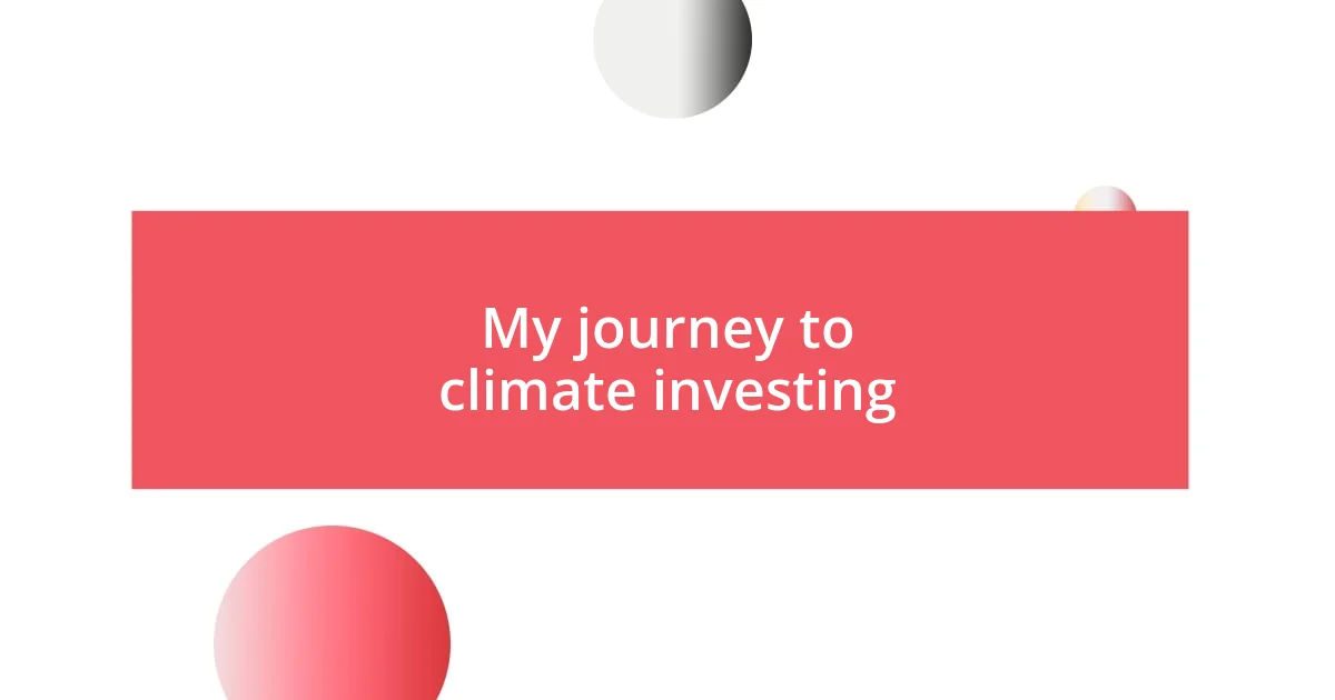 My journey to climate investing